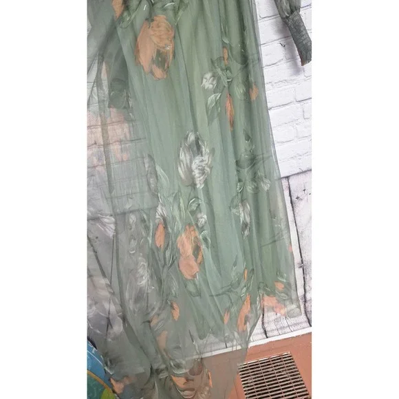 Baltic Born Layla Tulle Maxi Sage Green Floral Mesh Maxi Dress Medium - Picture 5 of 12
